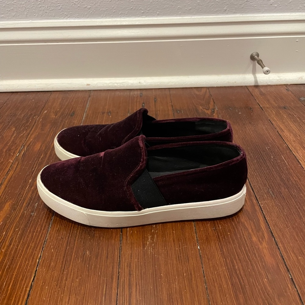 Vince maroon velour slip on sneakers
